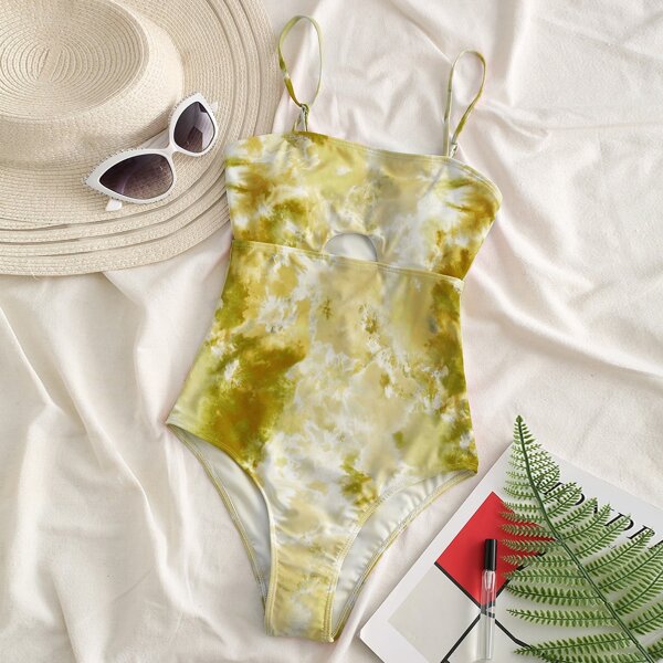 

Tie Dye Keyhole One Piece Swimsuit, Multicolor