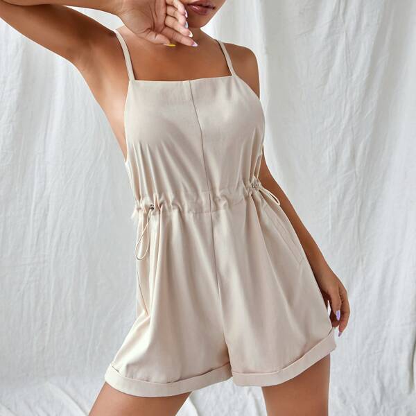

Drawstring Waist Cami Romper, Apricot
