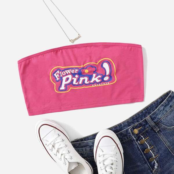 

Plus Letter Graphic Tube Top, Pink
