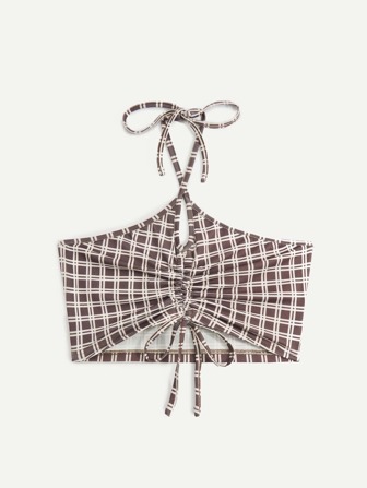 Plaid Drawstring Cami Top