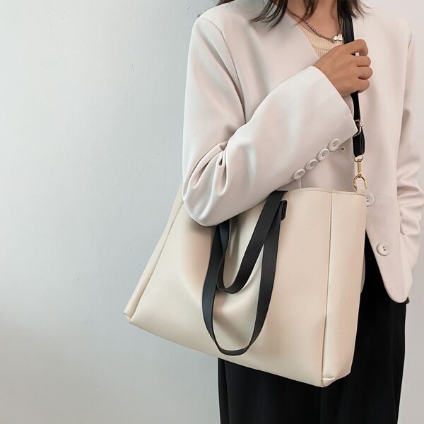 

Two Tone Tote Bag, Beige