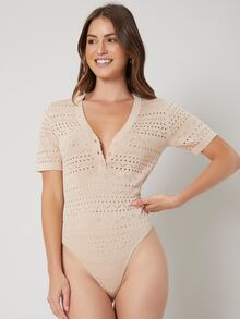 MOTF PREMIUM SILK OPEN KNIT BODYSUIT - Apricot - View 4