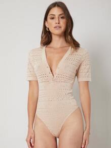 MOTF PREMIUM SILK OPEN KNIT BODYSUIT - Apricot - View 7