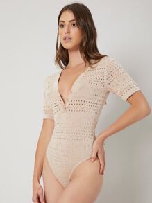 MOTF PREMIUM SILK OPEN KNIT BODYSUIT - Apricot - View 8