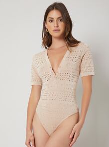MOTF PREMIUM SILK OPEN KNIT BODYSUIT - Apricot - View 10