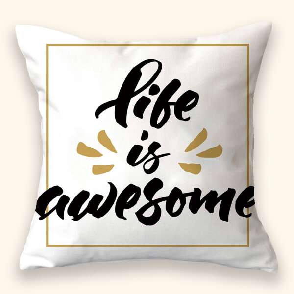 

Slogan Graphic Cushion Cover Without Filler, White