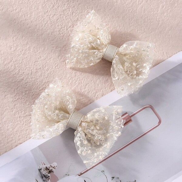 

2pcs Toddler Girls Bow Knot Hair Clip, Beige