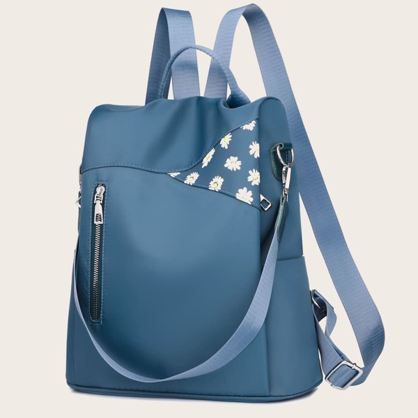

Daisy Pattern Backpack, Blue