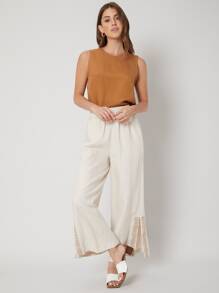 SHEIN Unity LINEN WIDE LEG TROUSERS - Beige - View 4