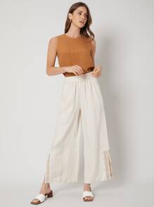 SHEIN Unity LINEN WIDE LEG TROUSERS - Beige - View 5