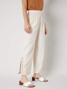SHEIN Unity LINEN WIDE LEG TROUSERS - Beige - View 9
