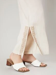 SHEIN Unity LINEN WIDE LEG TROUSERS - Beige - View 10