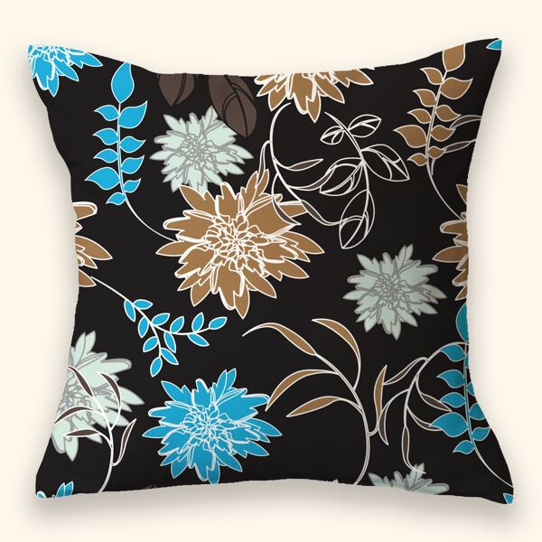 

Plant Print Cushion Cover Without Filler, Black