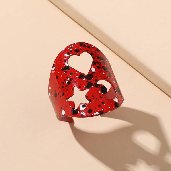 

Hollow Out Heart Cuff Ring, Red