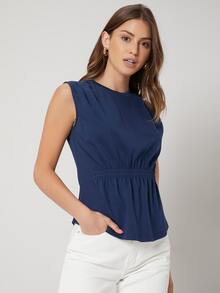 MOTF PREMIUM GATHERED TANK TOP - Navy Blue - View 9