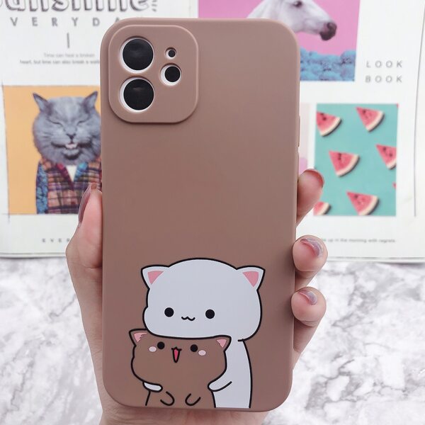 

Cartoon Cat Print Phone Case, Coffee brown