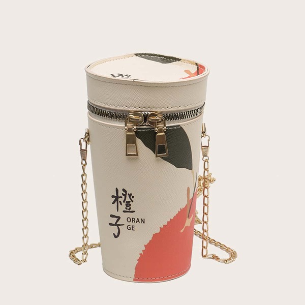 

Cartoon Graphic Chain Crossbody Bag, Beige