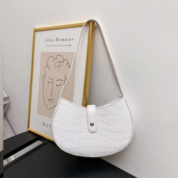 

Croc Embossed Shoulder Bag, White