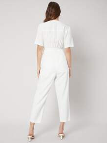 SHEIN Unity Linen Capris Shirt Jumpsuit - White - View 2