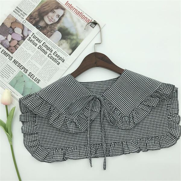 

Plaid Pattern Dickey Collar, Black and white