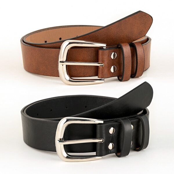 

2pcs Metal Buckle Belt, Multicolor
