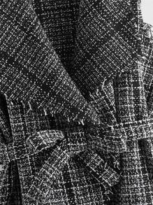 SHEIN 女孩大翻領腰帶粗花呢花呢外套 - 黑與白 - 查看 3