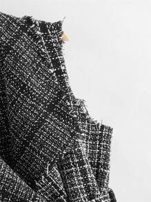 SHEIN 女孩大翻領腰帶粗花呢花呢外套 - 黑與白 - 查看 4