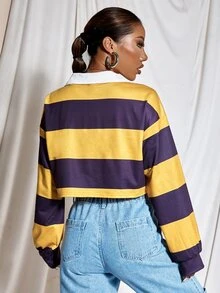 Sudadera corta de color combinado de cuello polo - Multicolor - Ver 2