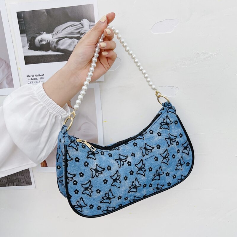 

Butterfly Pattern Faux Pearl Shoulder Bag, Blue