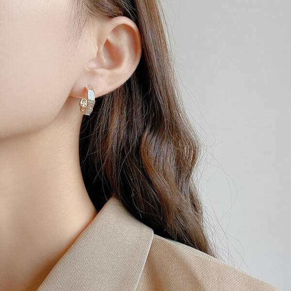 

Rhinestone Decor Hoop Earrings, Gold