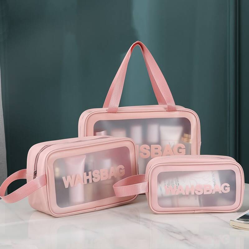 

3pcs Portable Travel Washbag, Pink