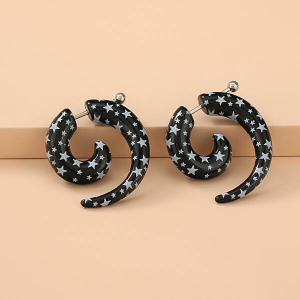 

1pair Star Print Ear Expander, Black and white