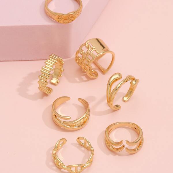 

7pcs Hollow Out Ring, Gold