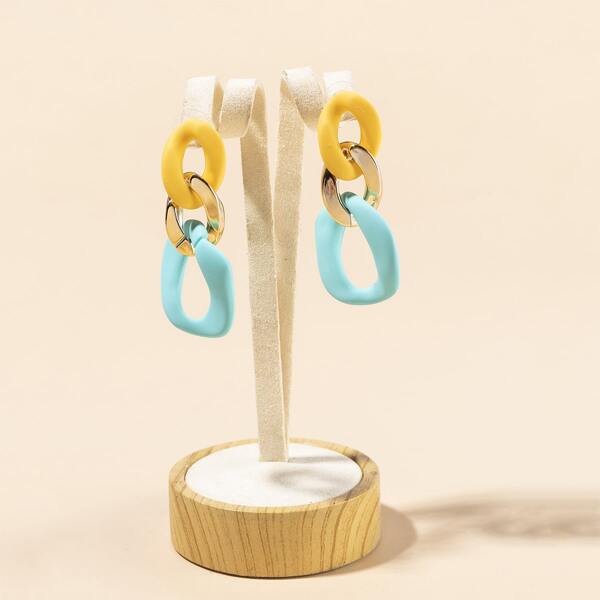 

Color Block Chain Design Earrings, Multicolor