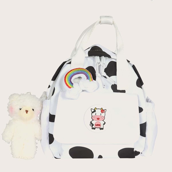 

Cartoon Decor Cow Print Backpack, Black and white