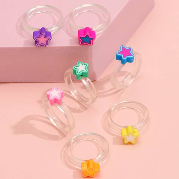 

7pcs Star Decor Ring, Multicolor