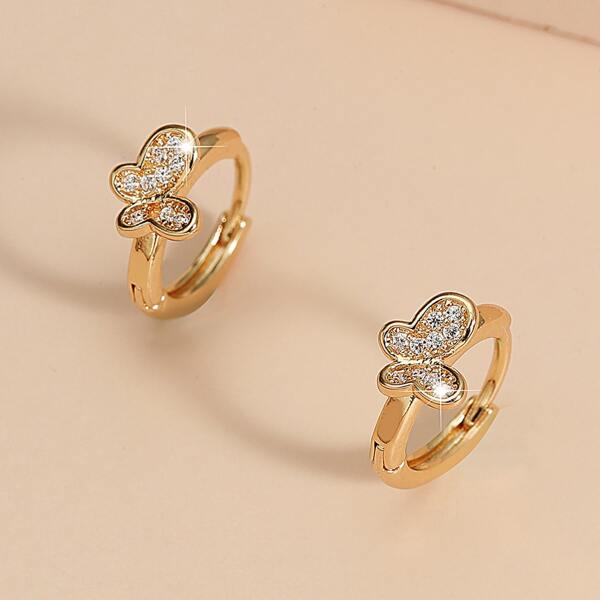 

Zircon Butterfly Decor Hoop Earrings, Gold