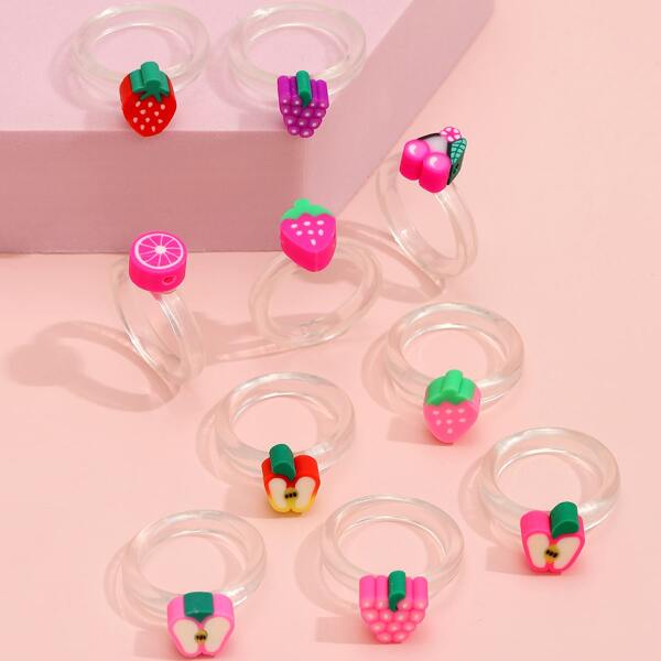 

10pcs Fruit Decor Ring, Multicolor