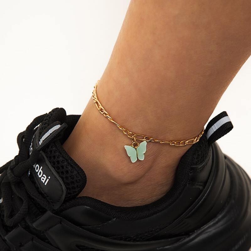 

Butterfly Charm Anklet, Green