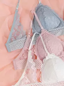 3sets Floral Lace Bra & Panty Lingerie Set