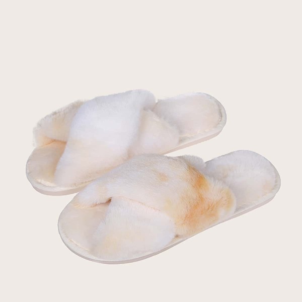 

Tie Dye Fluffy Slippers, Beige