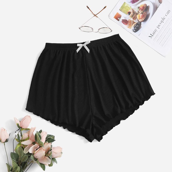 

Plus Lettuce Trim Bow Front Sleep Shorts, Black