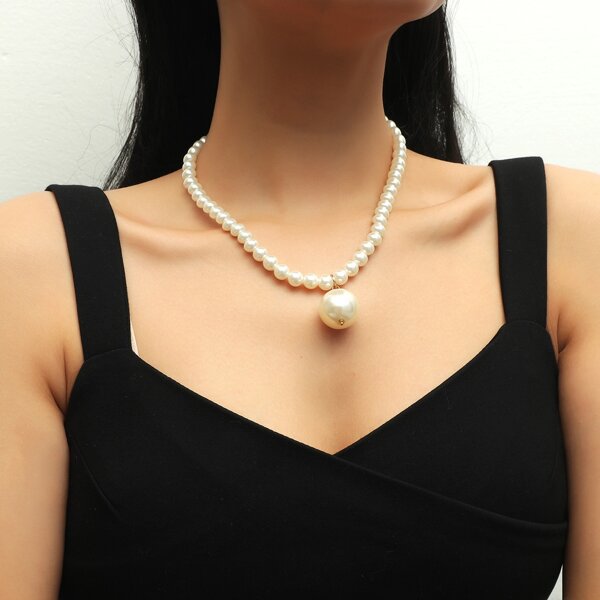 

Faux Pearl Beaded Necklace, White
