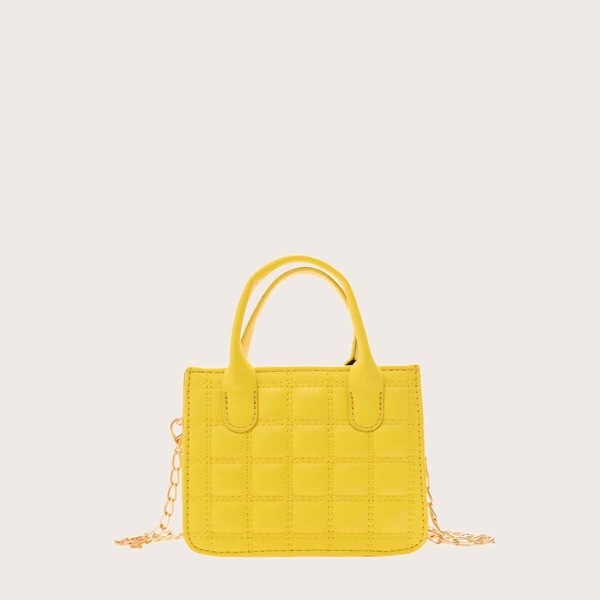 

Girls Plaid Chain Satchel Bag, Yellow