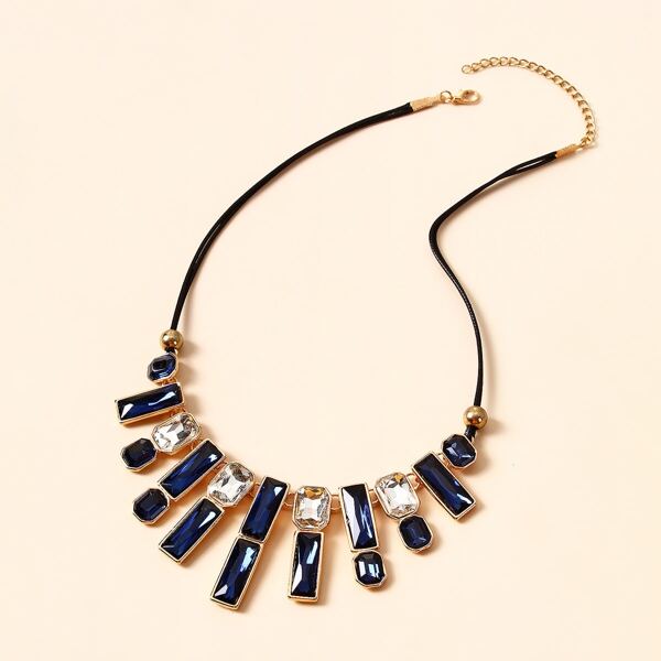 

Geometric Rhinestone Decor Necklace, Navy blue