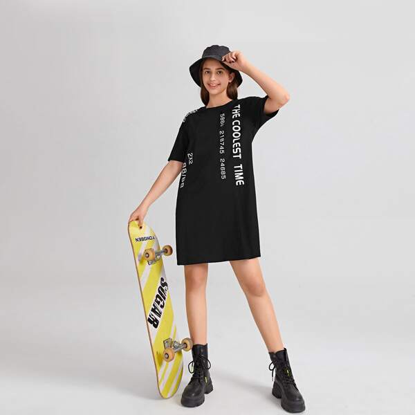 

Teen Girls Slogan Graphic Tee Dress, Black
