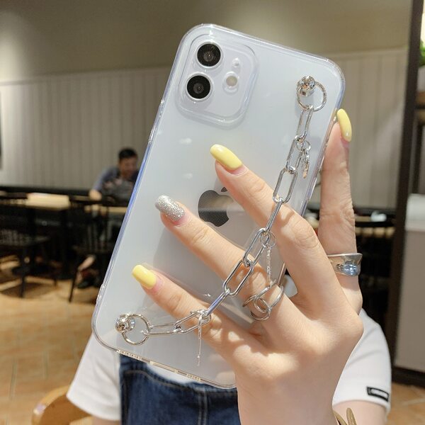 

Solid Phone Case With Butterfly & Heart Decor Hand Strap, Clear