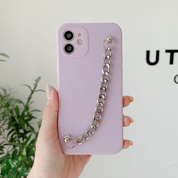 

Solid Phone Case With Chain Hand Strap, Purple
