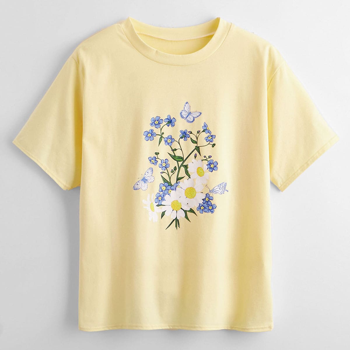 

Butterfly & Floral Graphic Tee, Yellow