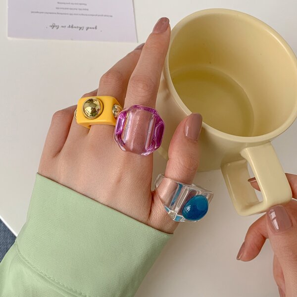 

3pcs Resin Ring, Multicolor